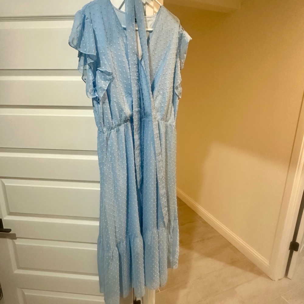 Amazon Light Blue Midi Dress with Ruffles